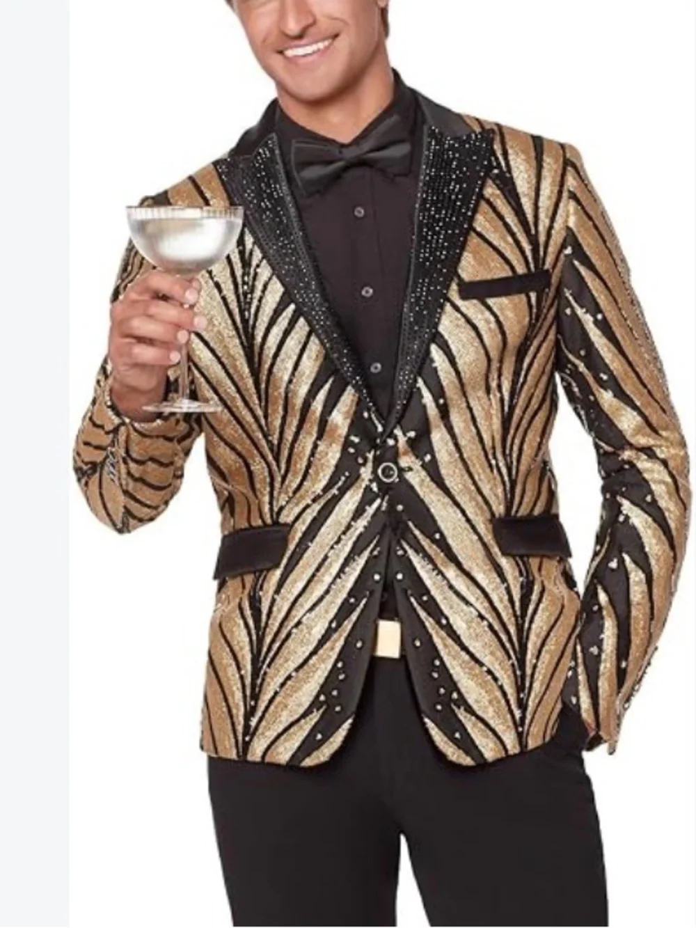 Black and Gold Sequin Studded Blazer